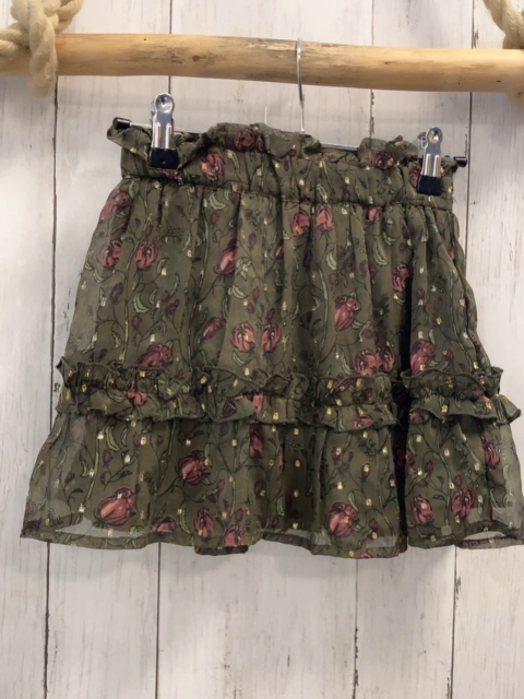 Creamie  Rock Gr. 116  oliv altrosa weinrote Blumen goldene Glitzerpunkte Rüschen 