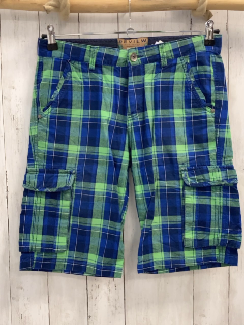 Review  Shorts  Gr. 176  blau hellgrün schwarz weiß kariert Bund verstellbar 