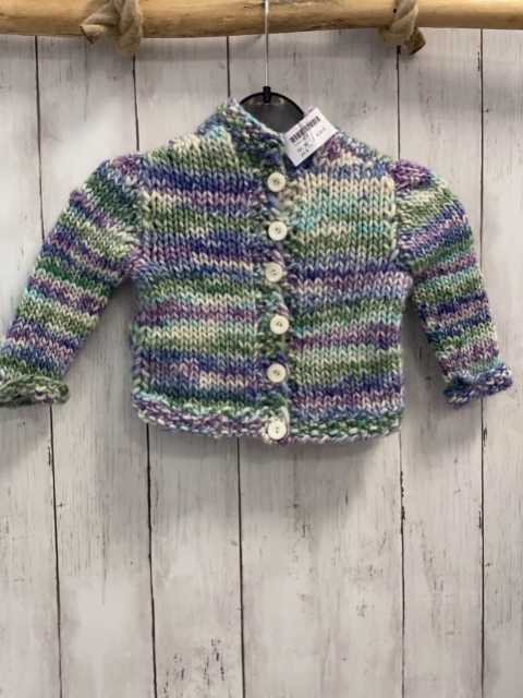   Strickjacke  Gr. 80  hellgrün weiß lila blau hellblau weiß meliert selbst gestrickt 