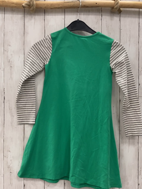   Kleid  Gr. 128  grün Blumentöpfe grau weiß gestreifte Ärmel 