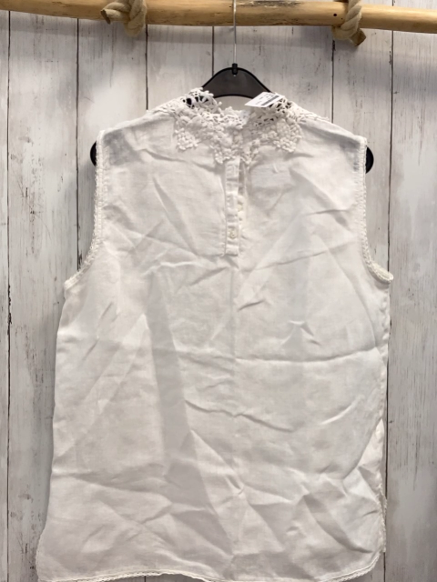 zara Sommerbluse Gr. M weiß Leinen Häkelei