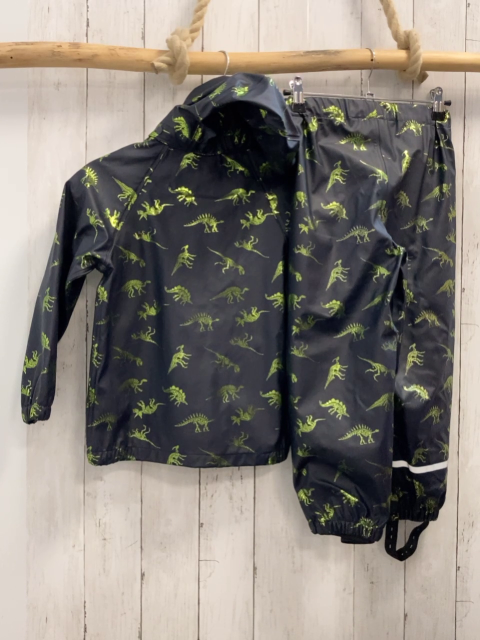 2tlg Name it  Regenanzug  Gr. 110  blau gummiert hellgrüne glänzede Dinos 