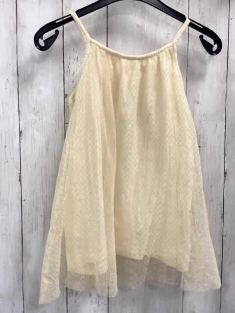 Zara  Kleid  Gr. 110  zweilagig creme + transpartentes Tüllüberkleid mit goldenem glänzenden Druck  