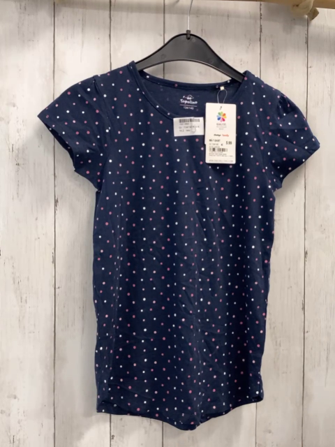 neu  T-Shirt  Gr. 134/140  blau weiß rosa Punkte 