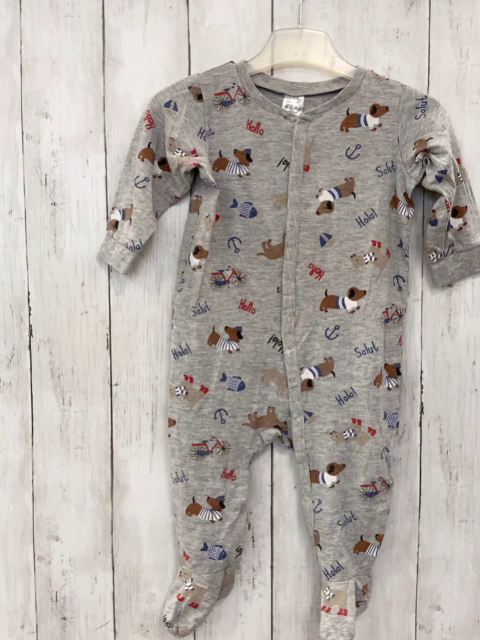 H&M Schlafanzug Gr. 74  grau Hunde blaue Schrift