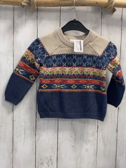 Pusblu  Pullover  Gr. 92  beige blau mit buntem Muter mit Kristallen 