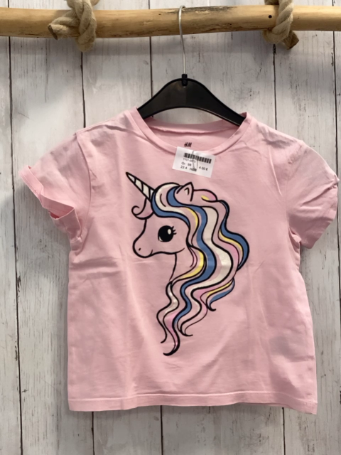 H&M T-Shirt Gr. 98  rosa Einhorn mit bunter Mähne mit Glitzer 