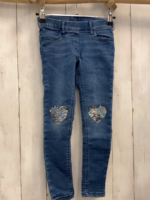   Jeggings  Gr. 128  blau Jeans Pailettenherzen am Knie 