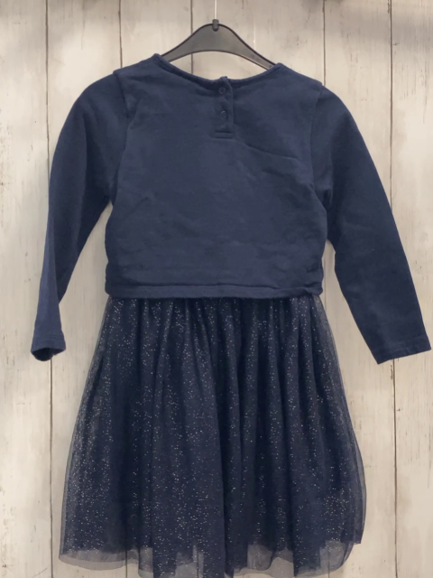 Happy Girls  Kleid  Gr. 116  blaues Oberteil mit Igel mit bunten Rosetten blauer Tüllüberrock mit silber Glitzerpunkten 