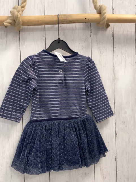  Kleid Gr. 74  blau silber Streifen Glitzer + blauer Tüllrock silber Glitzer