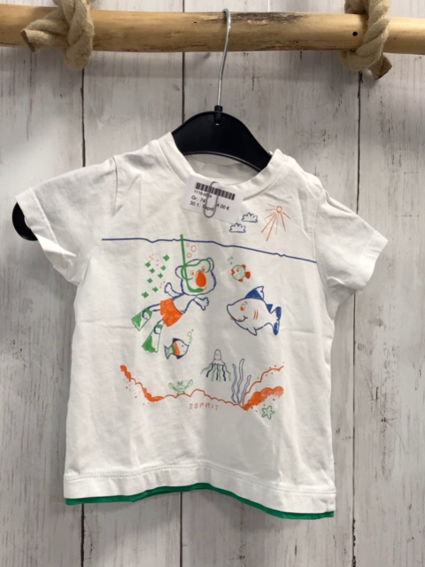 Esprit  T-Shirt Gr. 74  weiß Taucher Fische grüner Saum 