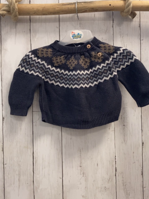 Müsli  Pullover  Gr. 62  grau + weiß hellgrau braunes Muster mit Rauten Strick 