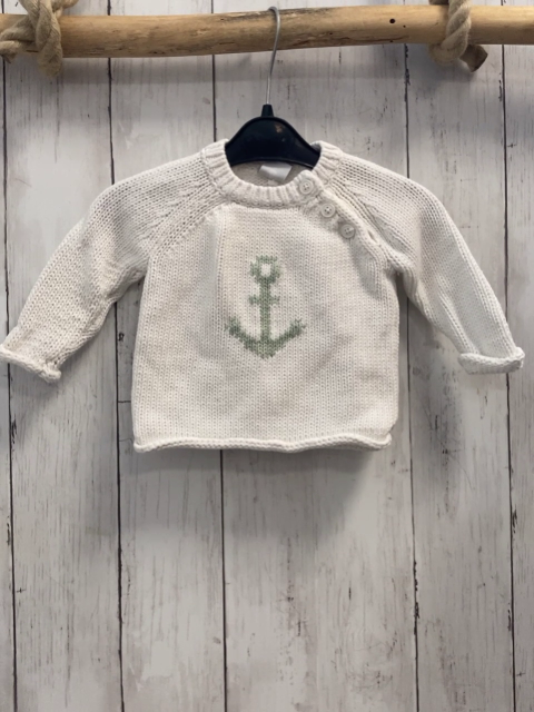 Petit Bateau  Pullover  Gr. 62  weiß Strick mint Anker 
