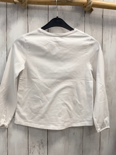 Okaidi Langarmshirt  Gr. 128  weiß petrol Blume mit Rosetten 