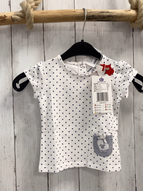 neu Chicco  T-Sirt  Gr. 74  weiß blaue Punkte Tasche mit blau hellgrauen Streifen + Herz 