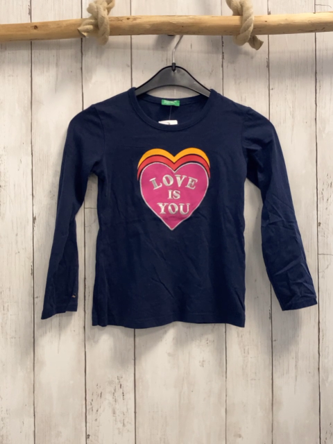 Benetton  Langarmshirt  Gr. 110  blau bunte Herzen silber Schrift 