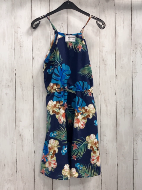   Kleid  Gr. 134  dunkelblau bunte Blüten + Blätter 