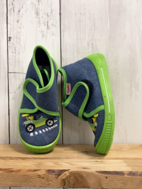 Superfit Hausschuhe  Gr. 22  blau hellgrüner Bund + hellgrüne Sohle Trecker 