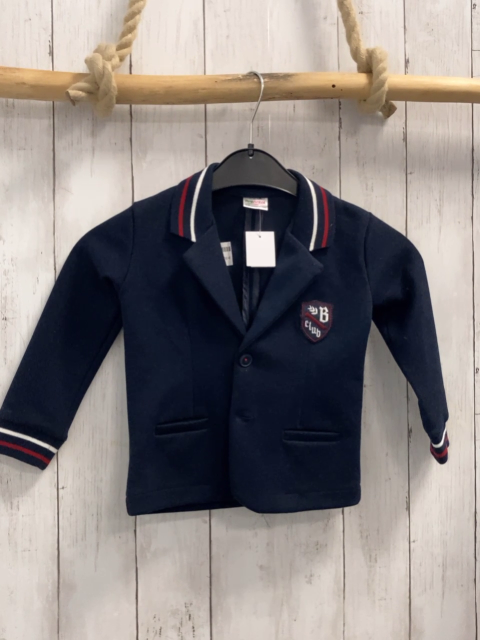 Pre Natal  Sweatjacke  Gr. 98  blau + Polokragen mit rot weißem Streifenbund 