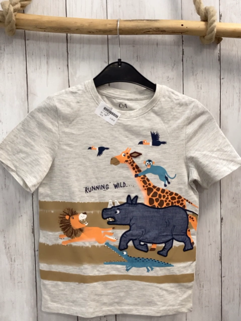  T-Shirt Gr. 134  grau meliert Nashorn und andere Tiere