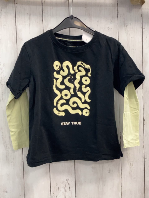 reserved Langarmshirt Gr. 116  schwarz hellgelbe Ärmel