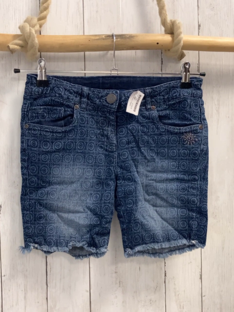 Tom Tailor  Shorts  Gr. 158  blau hellgrauer Druck in kreisform Fransensaum Bund verstellbar  