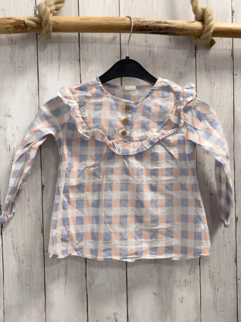 H&M  Bluse  Gr. 92  weiß lachs hellblau kariert Rüschen 