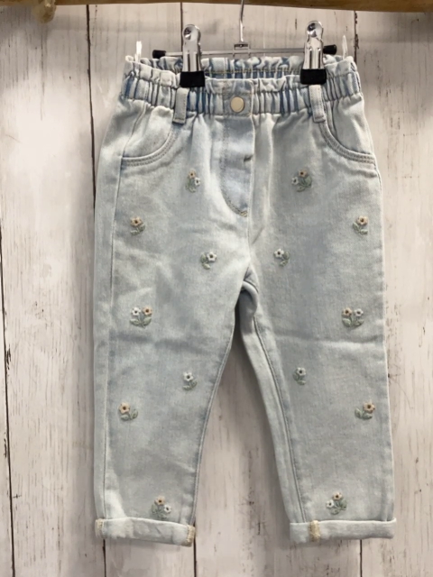   Hose  Gr. 86  hellblau Jeans gestickte Blumen Gummizugbund 