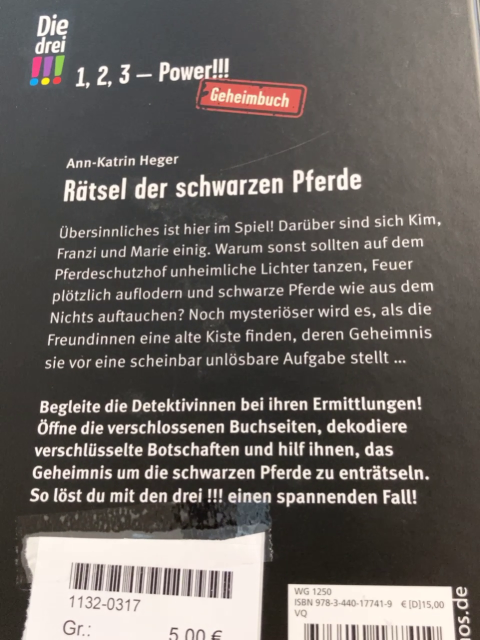 Die drei !!! Buch Rätel der schwarzen Pferde