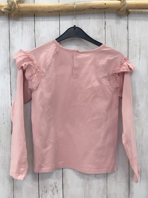 Sergent Major  Langarmshirt  Gr. 140  rosa Rüschen an den Schultern weißes Herz mit Blumen 