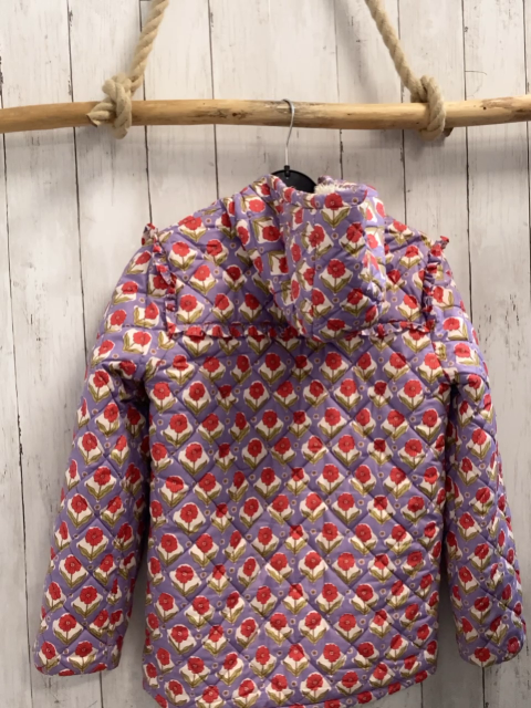 Mini Boden  Winterjacke  Gr. 146/152  lila creme Rauten mit roten Blumen Kapuze mit Teddyfutter 