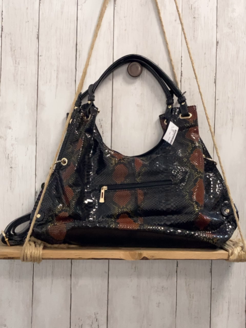 neu  Tasche  schwarz rost braunes Muster lack Wabenmuster Breite ca. 50 cm Höhe ca. 27 cm 