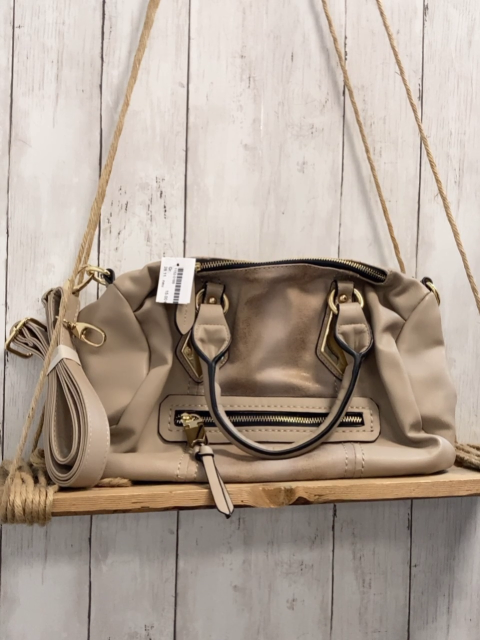 neu  Tasche  beige schwarzer Bund goldene Applikationen + Reißverschlüsse  Breite ca. 37 cm Höhe ca. 26cm