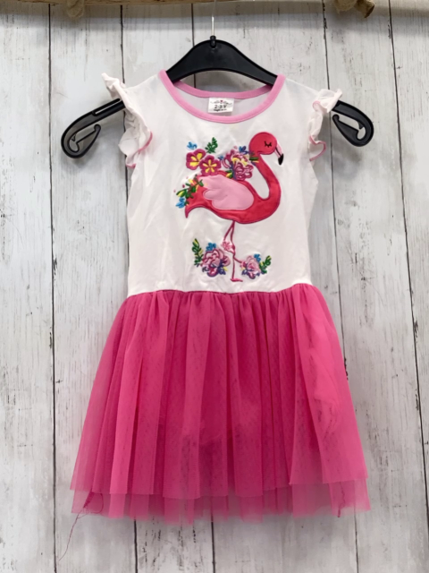   Kleid  Gr. 98  weißes Oberteil mit Flamingo pink Rock 