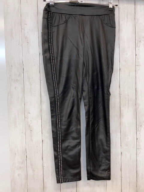 neu  Jeggings  Gr. 34/36  schwarz lederoptik seitlicher Streifen mit silber Steinen und grauen Perlen 