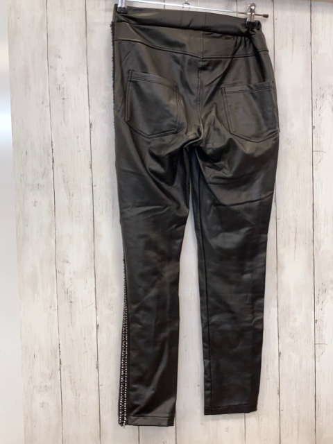 neu  Jeggings  Gr. 34/36  schwarz lederoptik seitlicher Streifen mit silber Steinen und grauen Perlen 