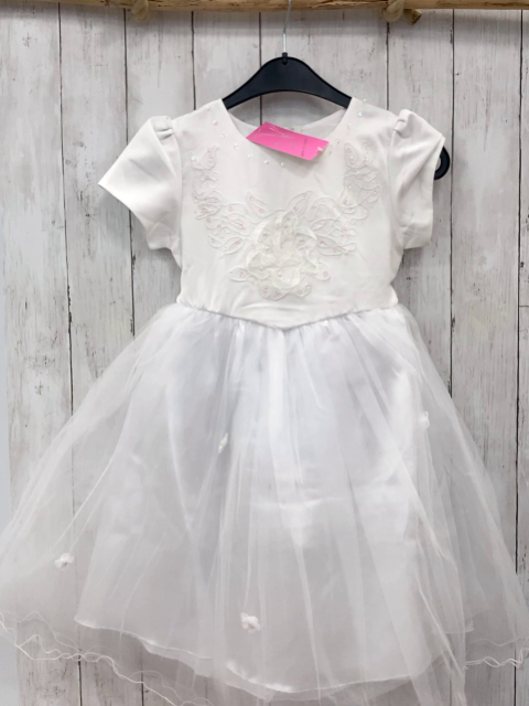 neu  Kleid  Gr. 122  weiß mit Tüllüberrock Piletten Stickerei 