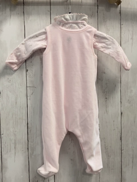 2tlg Petit Bateau  Strampler + Langarmbody  Gr. 56  rosa Nicky + weiße Schmetterlinge + weißer Kragen 
