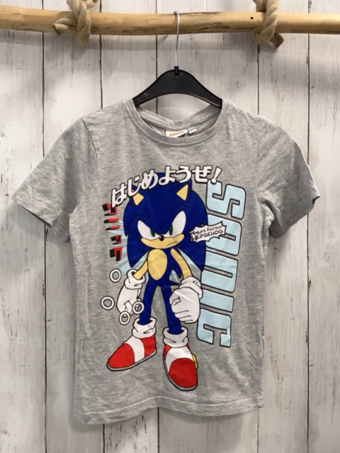 Sonic  T-Shirt  Gr. 122  grau Soni Schrift 