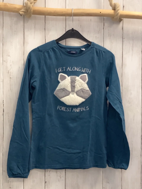 Okaidi Langarmshirt Gr. 158  petrol Plüschwaschbär