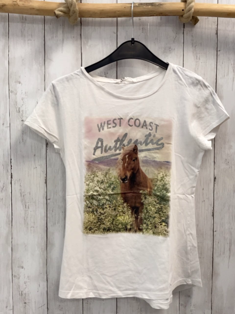 H&M  T-Shirt Gr. 170  weiß Bild mit Pferd silber Glitzerschrift  