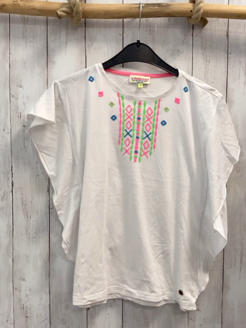 Vingino T-Shirt Gr. 152  weiß hellgrün pink petrol Stickerei 