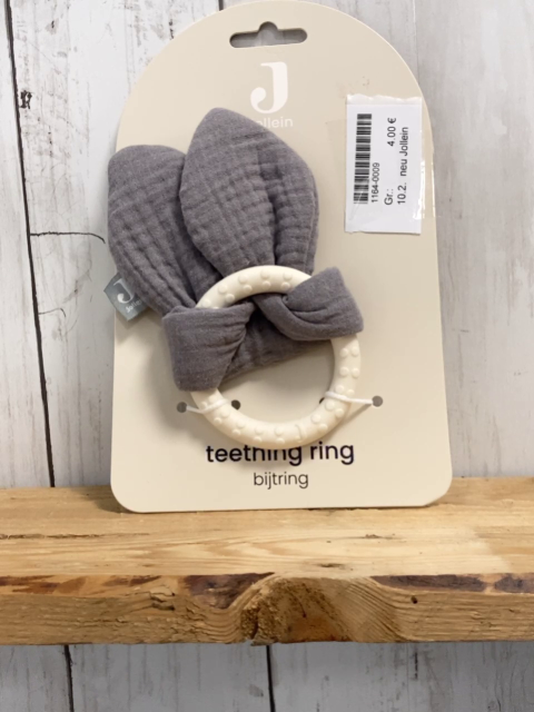 neu Jollein  Plüschspielzeug  weißer Beißring mit grauen Knisterstoff 