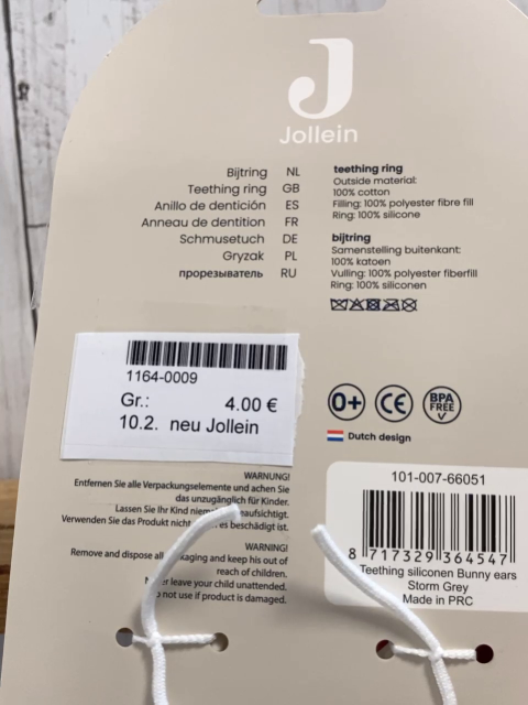 neu Jollein  Plüschspielzeug  weißer Beißring mit grauen Knisterstoff 