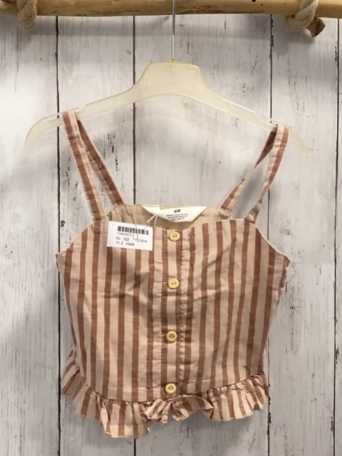 H&M  Sommerbluse  Gr. 122  sand braune Streifen Rüschensaum 