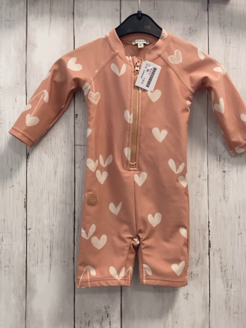 Liewood UV-Schutzoverall Gr. 68  hellorange weiße Herzen und Kirschen