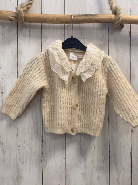 zara Strickjacke Gr. 80  beige abtrennbarer Lochmusterkragen