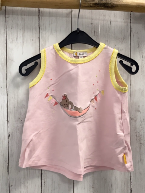 Steiff  T-Shirt  Gr. 98  rosa gelber Bund Bär auf Hängematte 