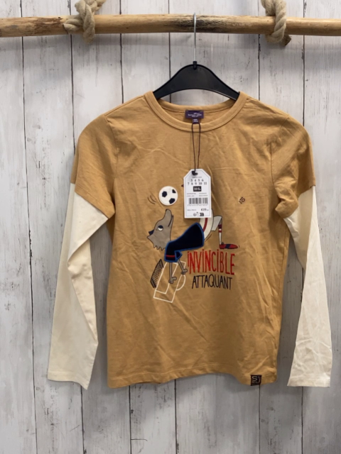 neu Sergent Major  Langarmshirt  Gr. 140  ocker Wolf spielt Fußball weiße Ärmel NP 19,99 € 
