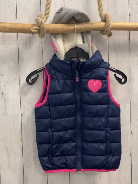 Dopodopo Weste  Gr. 110  blau graue Kpauze mit Teddyfutter pink Bund pink Pailettenherz 